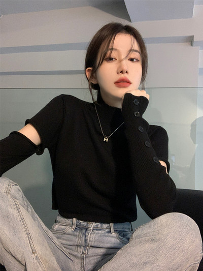 Puloveri Ženski spojeni modni, jednobojni poluvisoki ovratnik, ležerni uredski ženski, uski, prikladna ulična odjeća u korejskom stilu, jednostavna jesen