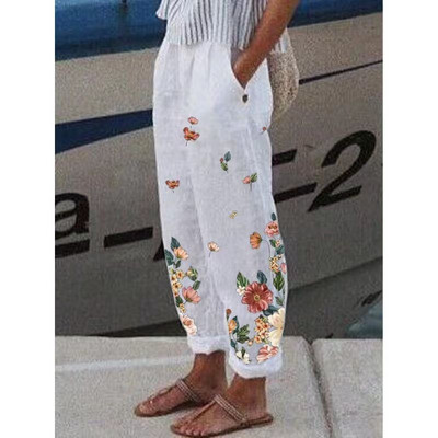 Naiste täispuuvillased linased püksid 2023. aasta suvevintage vabad püksid Pantalon Streetwear Naiste vabaaja elastsed vöökohaga laia säärega püksid