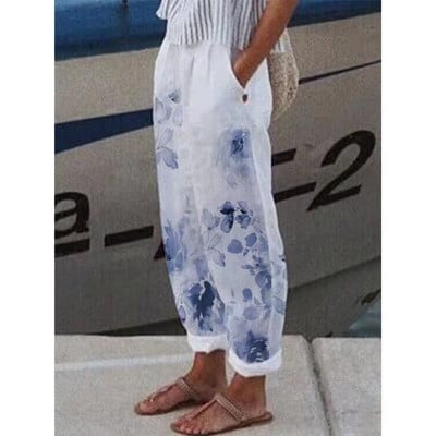 Naiste täispuuvillased linased püksid 2023. aasta suvevintage vabad püksid Pantalon Streetwear Naiste vabaaja elastsed vöökohaga laia säärega püksid