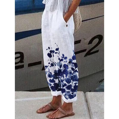 Naiste täispuuvillased linased püksid 2023. aasta suvevintage vabad püksid Pantalon Streetwear Naiste vabaaja elastsed vöökohaga laia säärega püksid