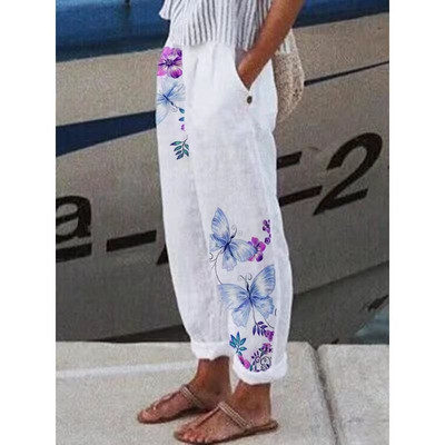 Naiste täispuuvillased linased püksid 2023. aasta suvevintage vabad püksid Pantalon Streetwear Naiste vabaaja elastsed vöökohaga laia säärega püksid