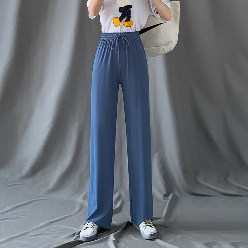 Ženske hlače 2023. Novo proljeće ljeto Ice Svilene široke hlače visokog struka Ležerne ženske uske široke ravne crne hlače