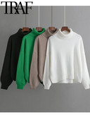 Γυναικεία πλεκτά πουλόβερ TRAF 2022 Χειμερινή μόδα vintage ζιβάγκο φαρδύ πουλόβερ Γυναικείο κομψό, casual μακρυμάνικο πουλόβερ