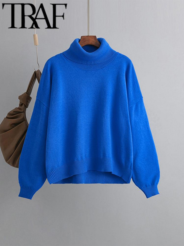 Γυναικεία πλεκτά πουλόβερ TRAF 2022 Χειμερινή μόδα vintage ζιβάγκο φαρδύ πουλόβερ Γυναικείο κομψό, casual μακρυμάνικο πουλόβερ