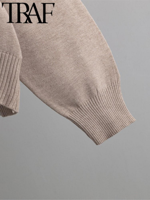 Γυναικεία πλεκτά πουλόβερ TRAF 2022 Χειμερινή μόδα vintage ζιβάγκο φαρδύ πουλόβερ Γυναικείο κομψό, casual μακρυμάνικο πουλόβερ