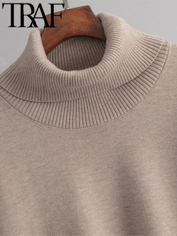 Γυναικεία πλεκτά πουλόβερ TRAF 2022 Χειμερινή μόδα vintage ζιβάγκο φαρδύ πουλόβερ Γυναικείο κομψό, casual μακρυμάνικο πουλόβερ