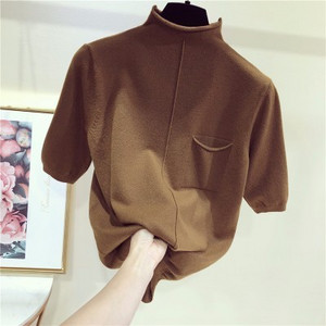 Ženski pleteni pulover s pola rukava, pola dolčevita korejski modni pulover 7 boja 2023. proljeće ljeto
