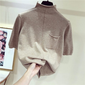 Ženski pleteni pulover s pola rukava, pola dolčevita korejski modni pulover 7 boja 2023. proljeće ljeto