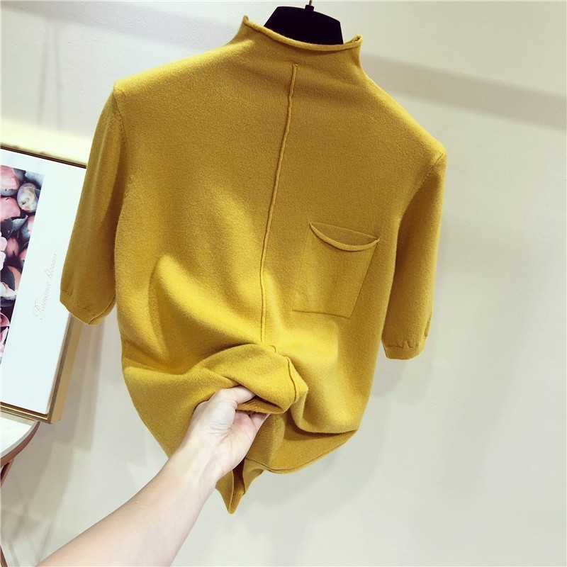 Ženski pleteni pulover s pola rukava, pola dolčevita korejski modni pulover 7 boja 2023. proljeće ljeto