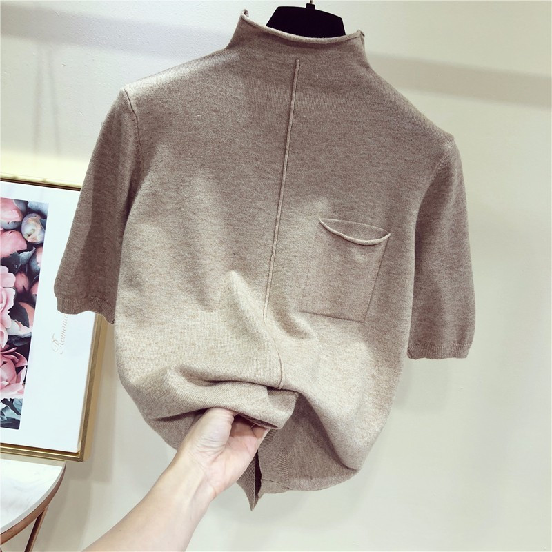 Ženski pleteni pulover s pola rukava, pola dolčevita korejski modni pulover 7 boja 2023. proljeće ljeto