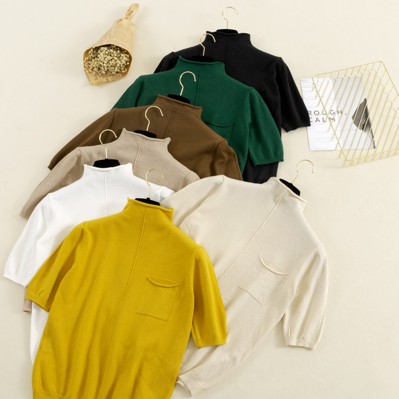 Ženski pleteni pulover s pola rukava, pola dolčevita korejski modni pulover 7 boja 2023. proljeće ljeto