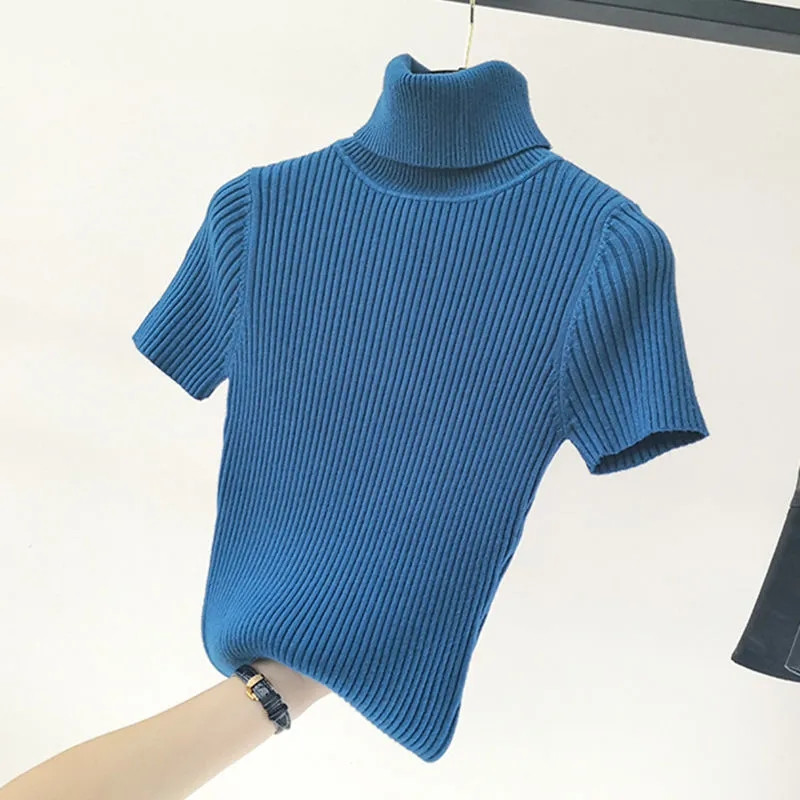 2023. Proljetne pletene majice Ženska majica kratkih rukava Jesen Zima Puloveri s dolčevitom Majica s kratkim rukavima Ženska majica s kratkim rukavima Pletena odjeća