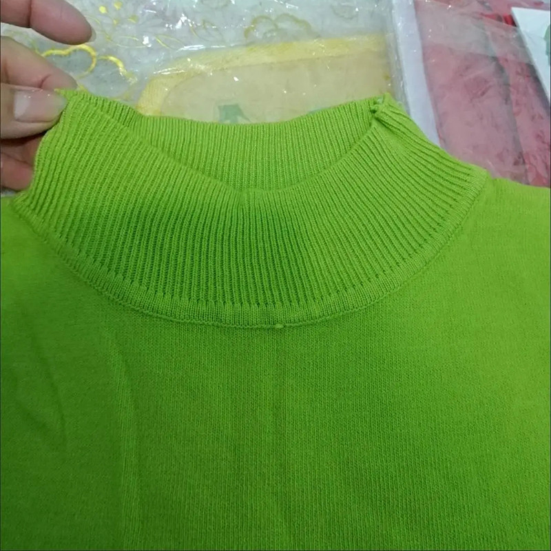 Jednobojni, jednostavni pleteni pulover s polu visokim ovratnikom i kratkim rukavima, korejski široki pulover 3xl veličine, ženski osnovni pulover