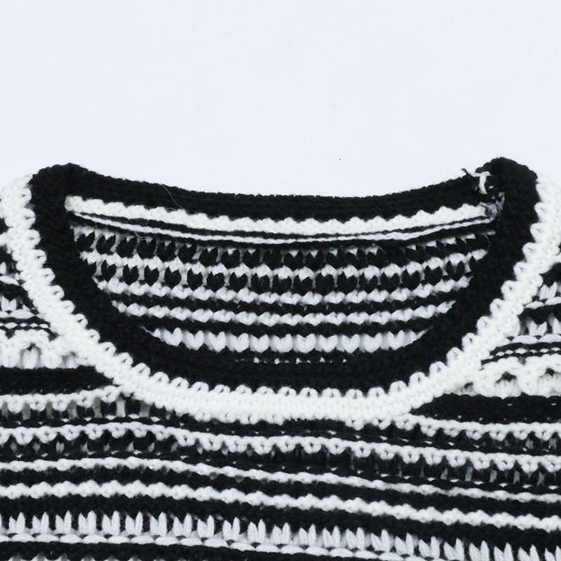 Συνονθύλευμα ριγέ κοντομάνικο πουλόβερ με κούφιο έξω γυναικείο πλεκτό πουλόβερ με λαιμόκοψη Κορέας λεπτές μπλούζες Καλοκαίρι 2023