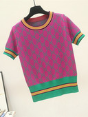 Ljetni geometrijski karirani jacquard pleteni džemper Ženska odjeća Pulover kratkih rukava na pruge Okrugli izrez Ležerni pulover kratki top