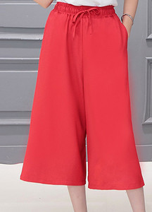 Καλοκαιρινό Cropped Harem Παντελόνι Γυναικείο Μονόχρωμο Φαρδύ παντελόνι με φαρδύ πόδι Γυναικείες ευχαριστημένες με τσέπες Ελαστική μέση Μαύρο Casual Capris