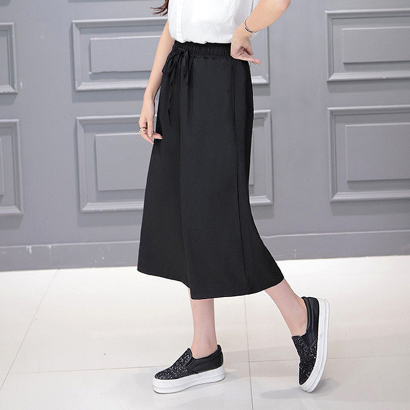 Καλοκαιρινό Cropped Harem Παντελόνι Γυναικείο Μονόχρωμο Φαρδύ παντελόνι με φαρδύ πόδι Γυναικείες ευχαριστημένες με τσέπες Ελαστική μέση Μαύρο Casual Capris
