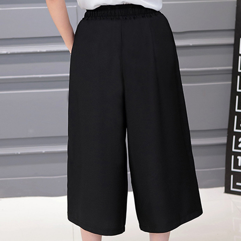 Καλοκαιρινό Cropped Harem Παντελόνι Γυναικείο Μονόχρωμο Φαρδύ παντελόνι με φαρδύ πόδι Γυναικείες ευχαριστημένες με τσέπες Ελαστική μέση Μαύρο Casual Capris