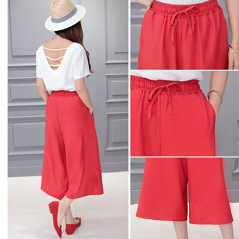 Καλοκαιρινό Cropped Harem Παντελόνι Γυναικείο Μονόχρωμο Φαρδύ παντελόνι με φαρδύ πόδι Γυναικείες ευχαριστημένες με τσέπες Ελαστική μέση Μαύρο Casual Capris