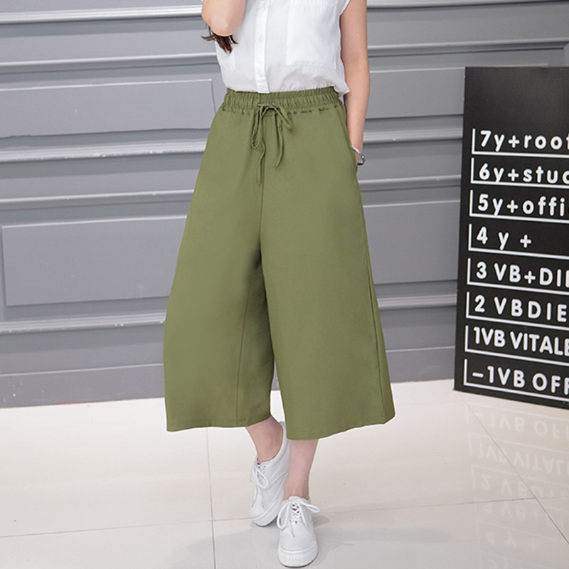 Καλοκαιρινό Cropped Harem Παντελόνι Γυναικείο Μονόχρωμο Φαρδύ παντελόνι με φαρδύ πόδι Γυναικείες ευχαριστημένες με τσέπες Ελαστική μέση Μαύρο Casual Capris