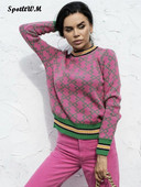 Naiste vintage šikk jacquard kašmiir pikkade varrukatega O-kaelusega silmkoeline pullover-kampsun 2023. aasta sügistalvised naiste vabaaja džemprid