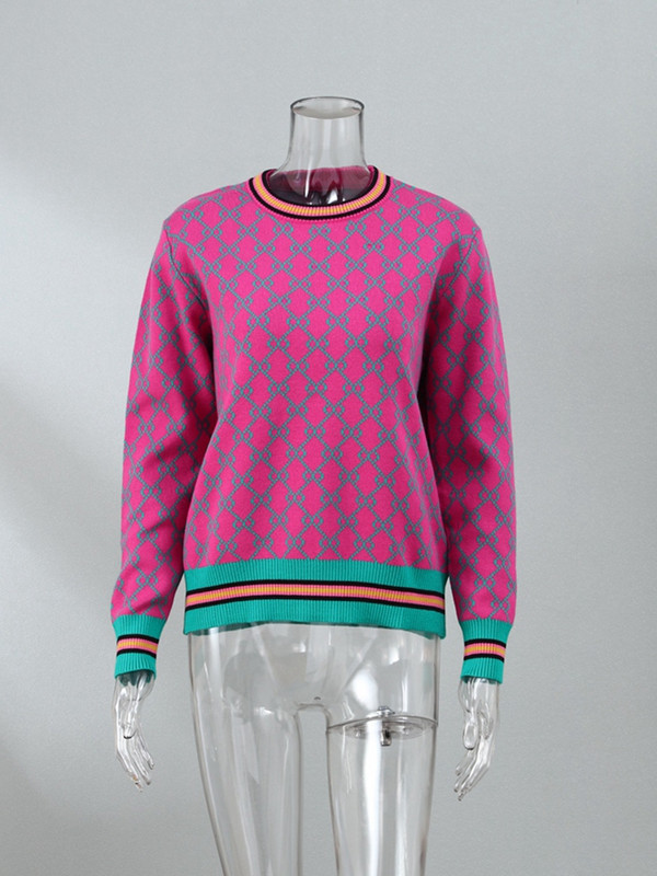 Γυναικείο vintage κομψό ζακάρ κασμίρ μακρυμάνικο πουλόβερ πουλόβερ με λαιμόκοψη 2023 Φθινόπωρο Χειμώνας Γυναικεία casual μπλούζες πουλόβερ