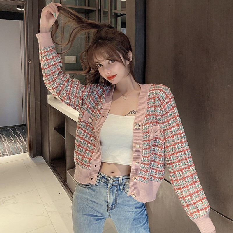 Ženski kardigan u 4 boje, širok, vintage, elegantan karirani dizajn, Harajuku fakultet, proljeće, slobodno vrijeme, svakodnevno, popularno, elegantno, žensko, blagdansko
