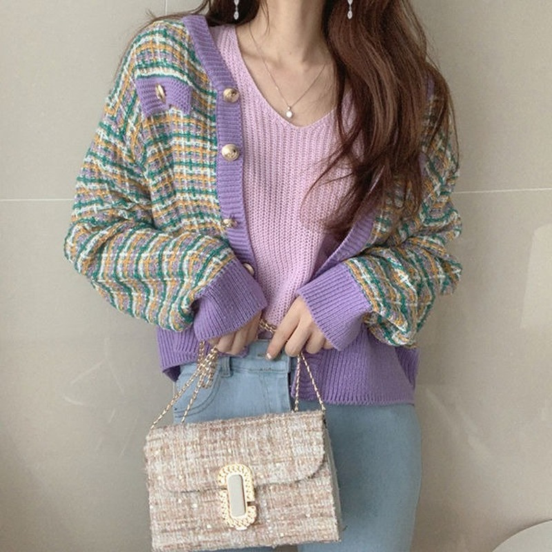 Ženski kardigan u 4 boje, širok, vintage, elegantan karirani dizajn, Harajuku fakultet, proljeće, slobodno vrijeme, svakodnevno, popularno, elegantno, žensko, blagdansko