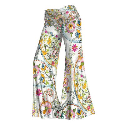 Moteriškos plačios kelnės, gėlės, 3D spausdintos moteriškos laisvalaikio kelnės, 12 spalvų 02