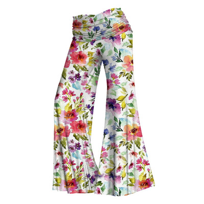 Moteriškos plačios kelnės, gėlės, 3D spausdintos moteriškos laisvalaikio kelnės, 12 spalvų 02