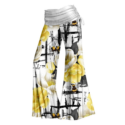 Moteriškos plačios kelnės, gėlės, 3D spausdintos moteriškos laisvalaikio kelnės, 12 spalvų 02