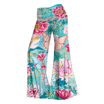 Moteriškos plačios kelnės, gėlės, 3D spausdintos moteriškos laisvalaikio kelnės, 12 spalvų 02