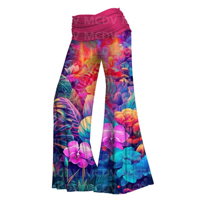 Moteriškos plačios kelnės, gėlės, 3D spausdintos moteriškos laisvalaikio kelnės, 12 spalvų 02