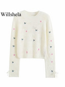 Willshela naiste mood, lilltikandid, kootud pullover, vintage pikkade varrukatega kampsun O-kaelusega naiste stiilsed naiste topid