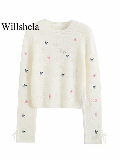Willshela naiste mood, lilltikandid, kootud pullover, vintage pikkade varrukatega kampsun O-kaelusega naiste stiilsed naiste topid