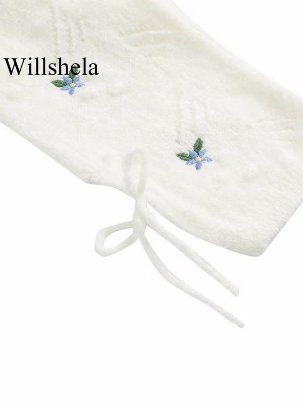 Willshela Ženski modni pleteni pulover s cvjetnim vezom Vintage dugih rukava O-izrez Ženske chic ženske majice