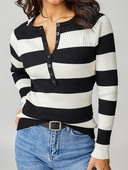 Ženske prugaste pletene majice Y2K estetski retro ležerni pulover s dugim rukavima i dugmadima s V izrezom Majice s v-izrezom Jesensko-zimske majice Ženska pletenina