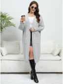 Ženski jesenski zimski jednobojni široki kardigan, elegantan ležerni modni uredski kardigan s džepovima, dugih lampion rukava, kardigan s V izrezom 2023.