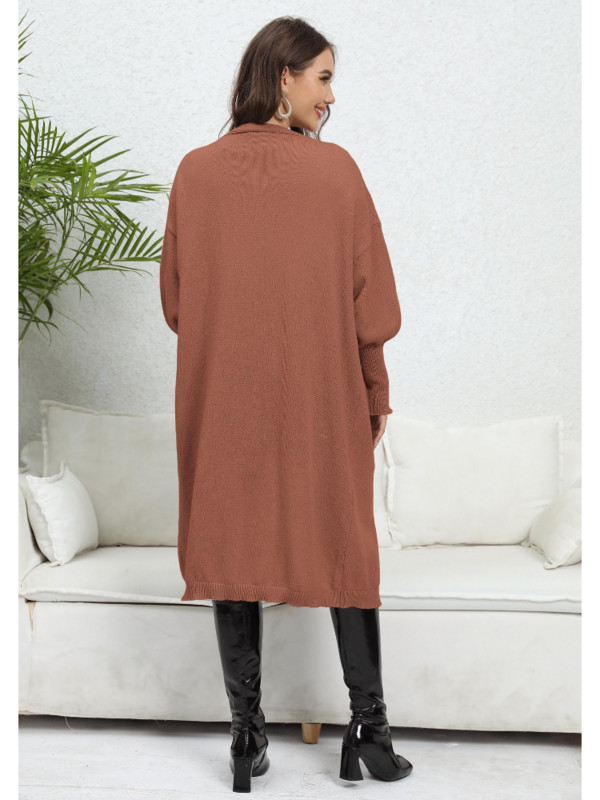 Ženski jesenski zimski jednobojni široki kardigan, elegantan ležerni modni uredski kardigan s džepovima, dugih lampion rukava, kardigan s V izrezom 2023.