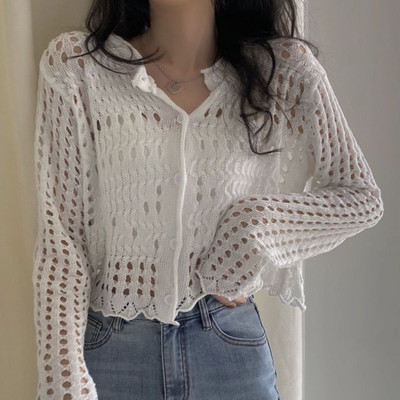 Kardigan Ženski ulični dizajn Izdubljeni Tanki, prozračni Opušteni O-izrez, jednobojni, elegantni, atraktivni, udobni, ljetni