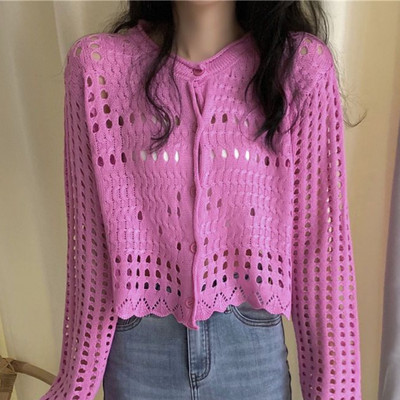 Kardigan Ženski ulični dizajn Izdubljeni Tanki, prozračni Opušteni O-izrez, jednobojni, elegantni, atraktivni, udobni, ljetni