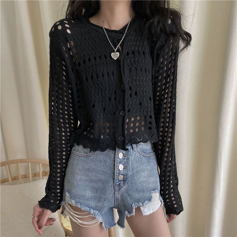 Kardigan Ženski ulični dizajn Izdubljeni Tanki, prozračni Opušteni O-izrez, jednobojni, elegantni, atraktivni, udobni, ljetni