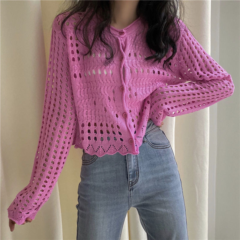 Kardigan Ženski ulični dizajn Izdubljeni Tanki, prozračni Opušteni O-izrez, jednobojni, elegantni, atraktivni, udobni, ljetni