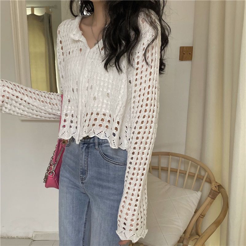 Kardigan Ženski ulični dizajn Izdubljeni Tanki, prozračni Opušteni O-izrez, jednobojni, elegantni, atraktivni, udobni, ljetni