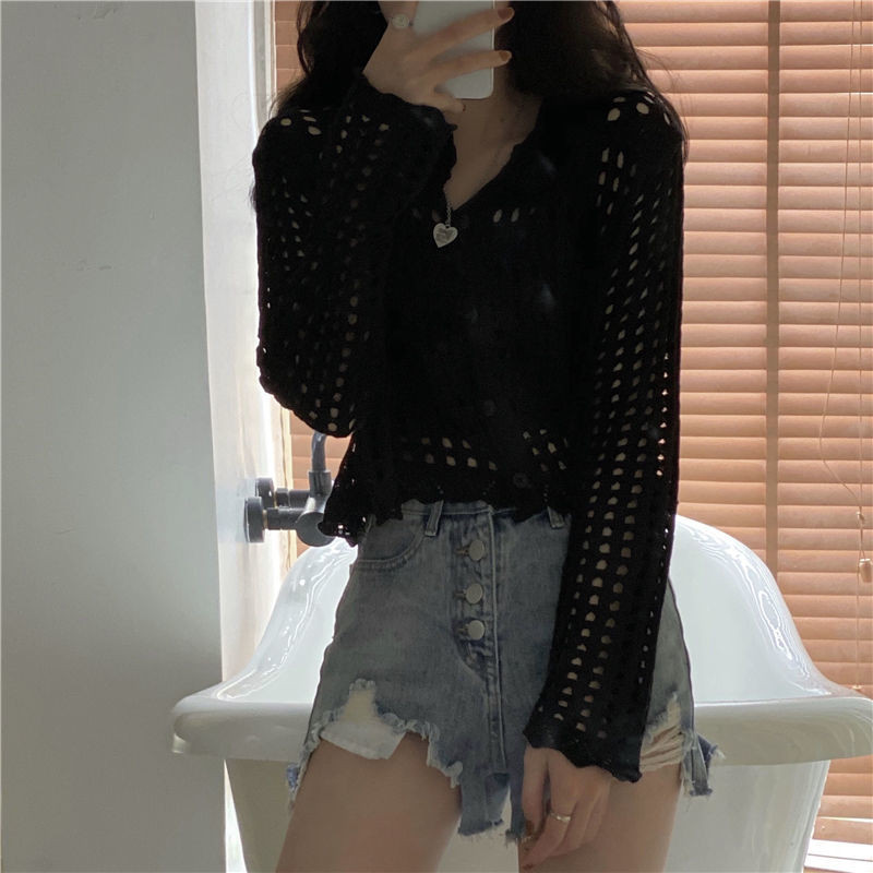 Kardigan Ženski ulični dizajn Izdubljeni Tanki, prozračni Opušteni O-izrez, jednobojni, elegantni, atraktivni, udobni, ljetni