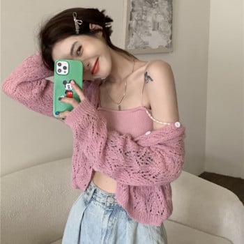 Ζακέτα Γυναικεία κούφια 5 χρωμάτων Cropped Summer Breathable Casual Solid Soft Ulzzang Γυναικεία All-match Hot Sale Loose Chic Ins