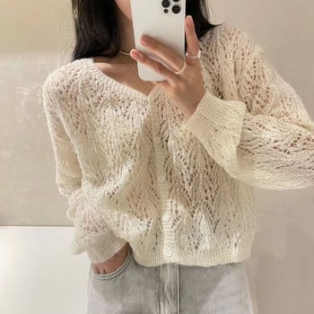 Ζακέτα Γυναικεία κούφια 5 χρωμάτων Cropped Summer Breathable Casual Solid Soft Ulzzang Γυναικεία All-match Hot Sale Loose Chic Ins