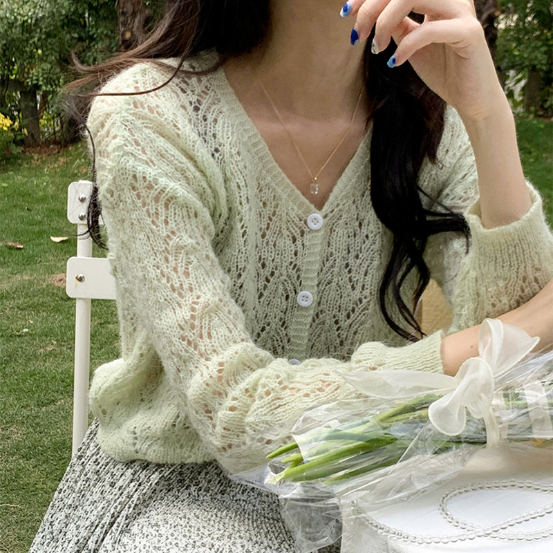 Ženski kardigan, izdubljen, 5 boja, skraćeni, ljetni, prozračni, ležerni, jednobojni, mekani Ulzzang ženski, popularna rasprodaja, labavi šik dodaci