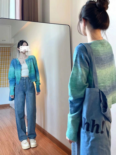 Gradientkardiganid Naistele Kärbi vaba aeg Y2k Mood Hubane kevad Tudengid Korea moedisain Ulzzang Kõik sobivad Harajuku kudumid