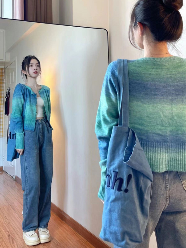 Kardigani s gradijentom Ženski krojevi Slobodno vrijeme Y2k moda Ugodno proljeće Studenti Korejski modni dizajn Ulzzang Harajuku pletenina za sve